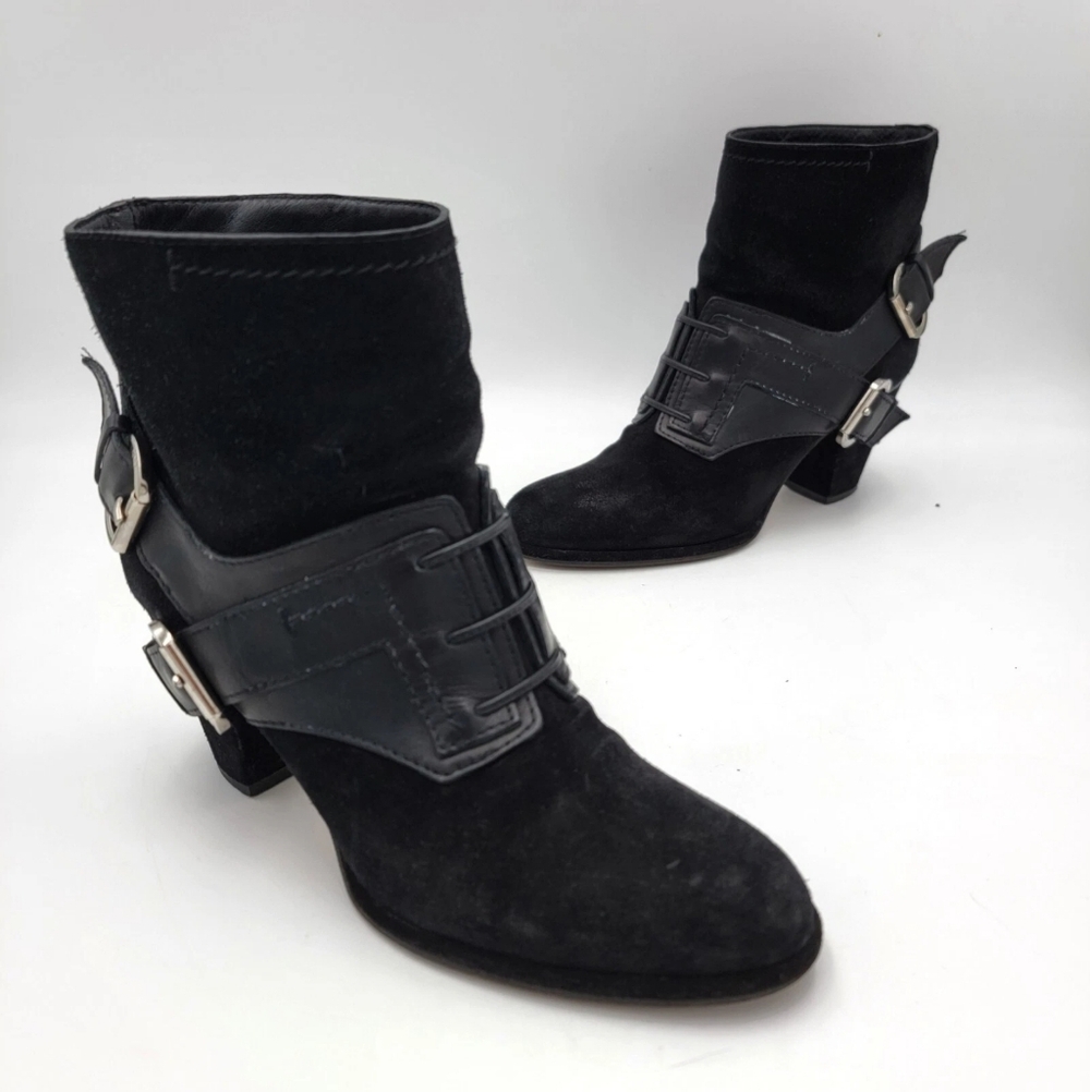 Vintage Christian Dior Suede Side Black Buckle Leather Boots 37.5 7.5